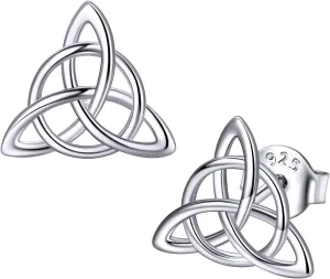 ChicSilver Celtic Knot Stud Earrings Hypoallergenic 925 Sterling Silver Heart/Triangle Knot Earring Studs Celtic Jewelry for Women, Silver/Gold/Rose Gold