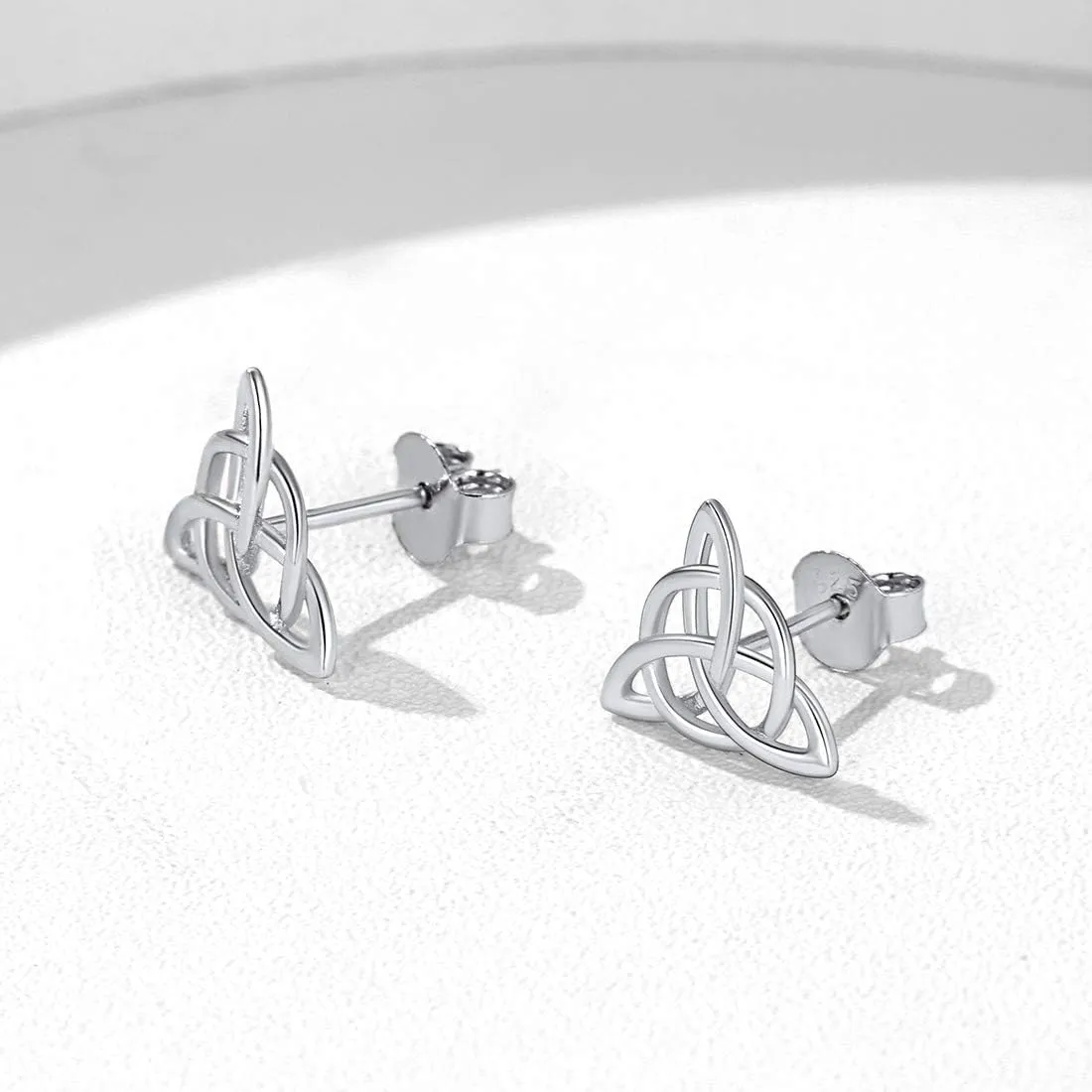 ChicSilver Celtic Knot Stud Earrings Hypoallergenic 925 Sterling Silver Heart/Triangle Knot Earring Studs Celtic Jewelry for Women, Silver/Gold/Rose Gold