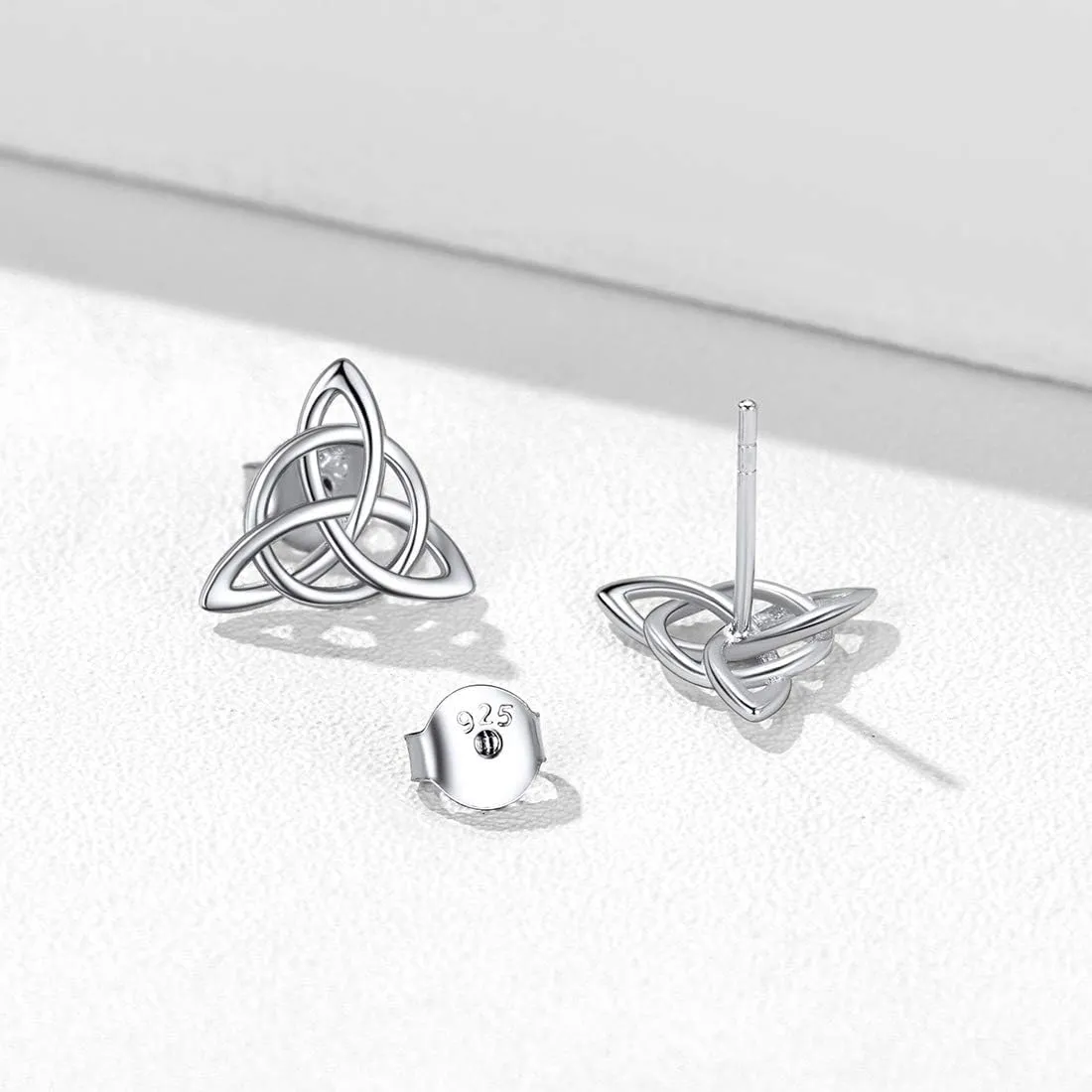 ChicSilver Celtic Knot Stud Earrings Hypoallergenic 925 Sterling Silver Heart/Triangle Knot Earring Studs Celtic Jewelry for Women, Silver/Gold/Rose Gold