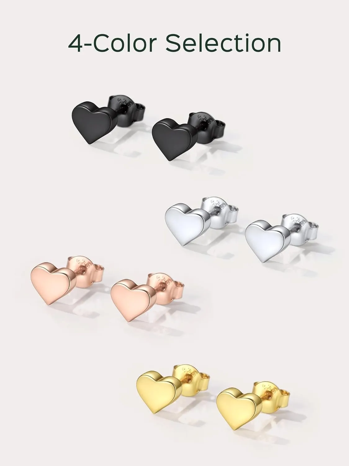 ChicSilver Hypoallergenic 925 Sterling Silver Stud Earrings, Dainty Simple Heart/Star/Moon/Lightning/Sun Earrings for Women (with Gift Box)