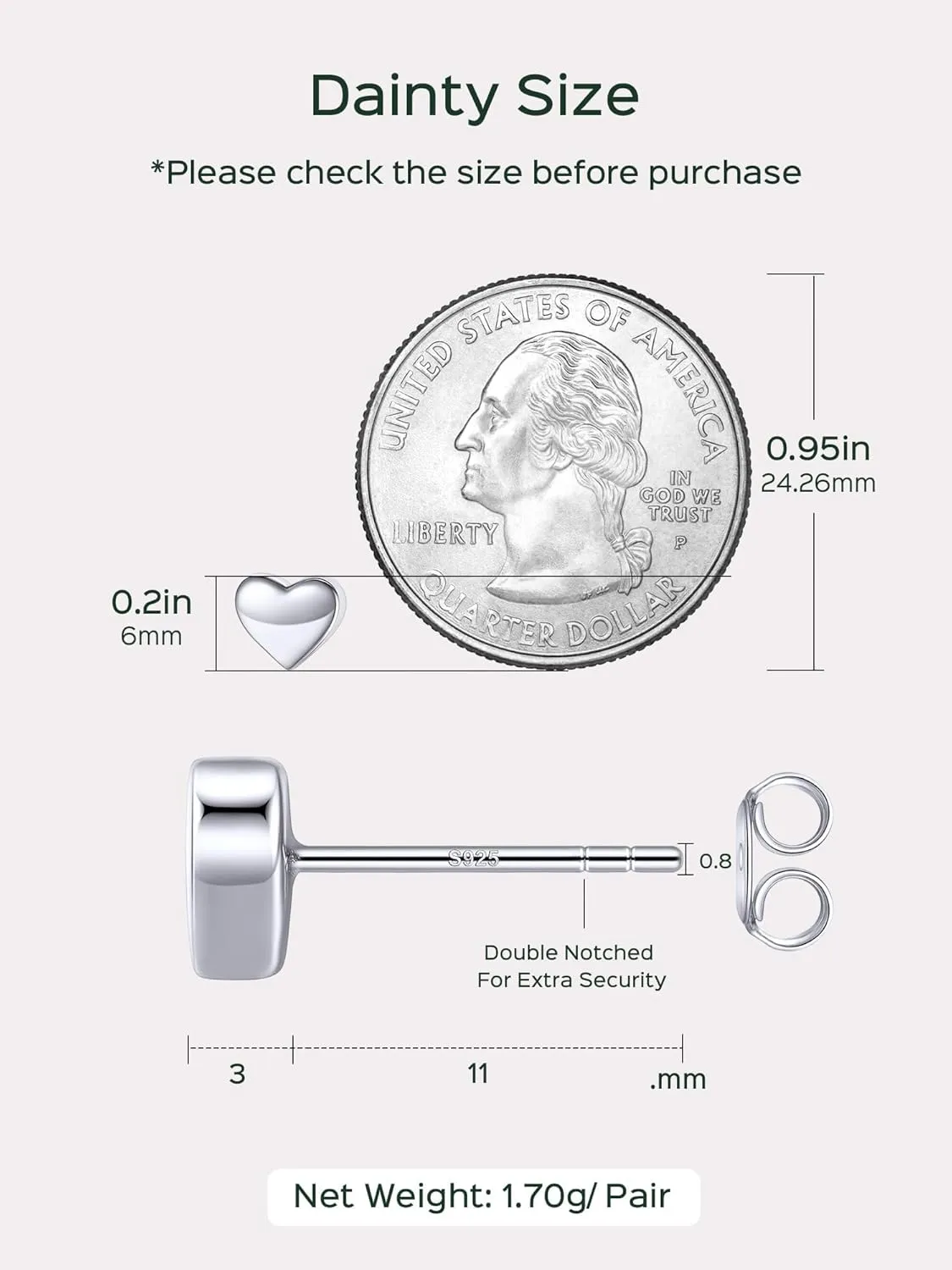 ChicSilver Hypoallergenic 925 Sterling Silver Stud Earrings, Dainty Simple Heart/Star/Moon/Lightning/Sun Earrings for Women (with Gift Box)