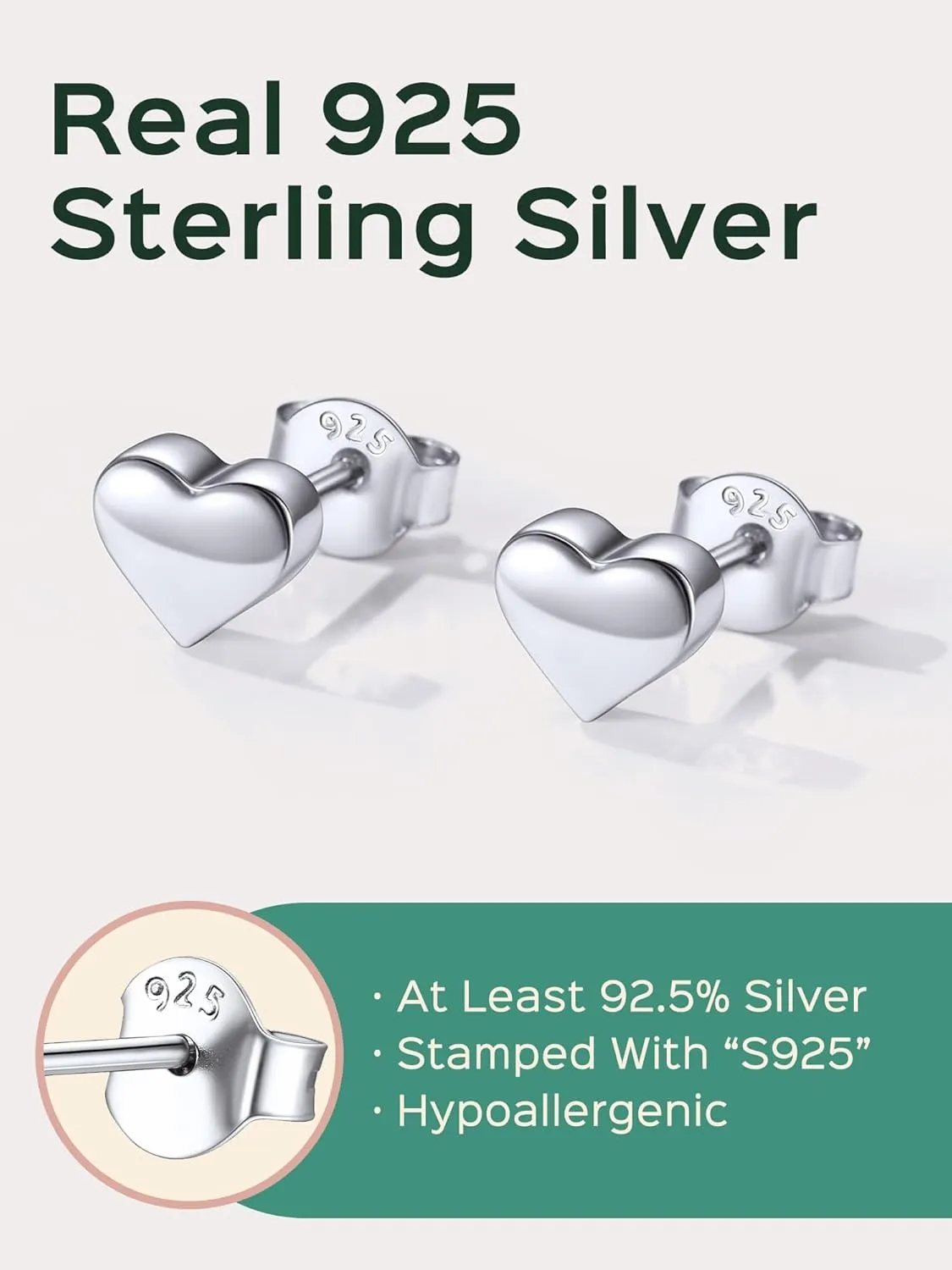 ChicSilver Hypoallergenic 925 Sterling Silver Stud Earrings, Dainty Simple Heart/Star/Moon/Lightning/Sun Earrings for Women (with Gift Box)