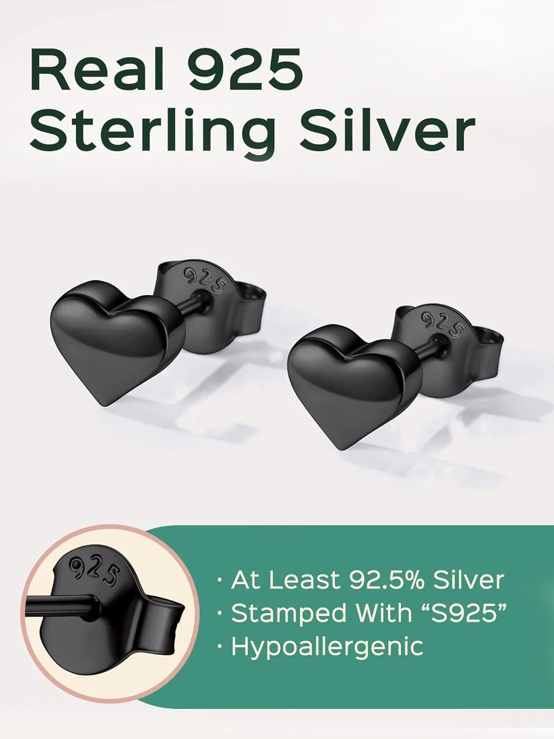 ChicSilver Hypoallergenic 925 Sterling Silver Stud Earrings, Dainty Simple Heart/Star/Moon/Lightning/Sun Earrings for Women (with Gift Box)