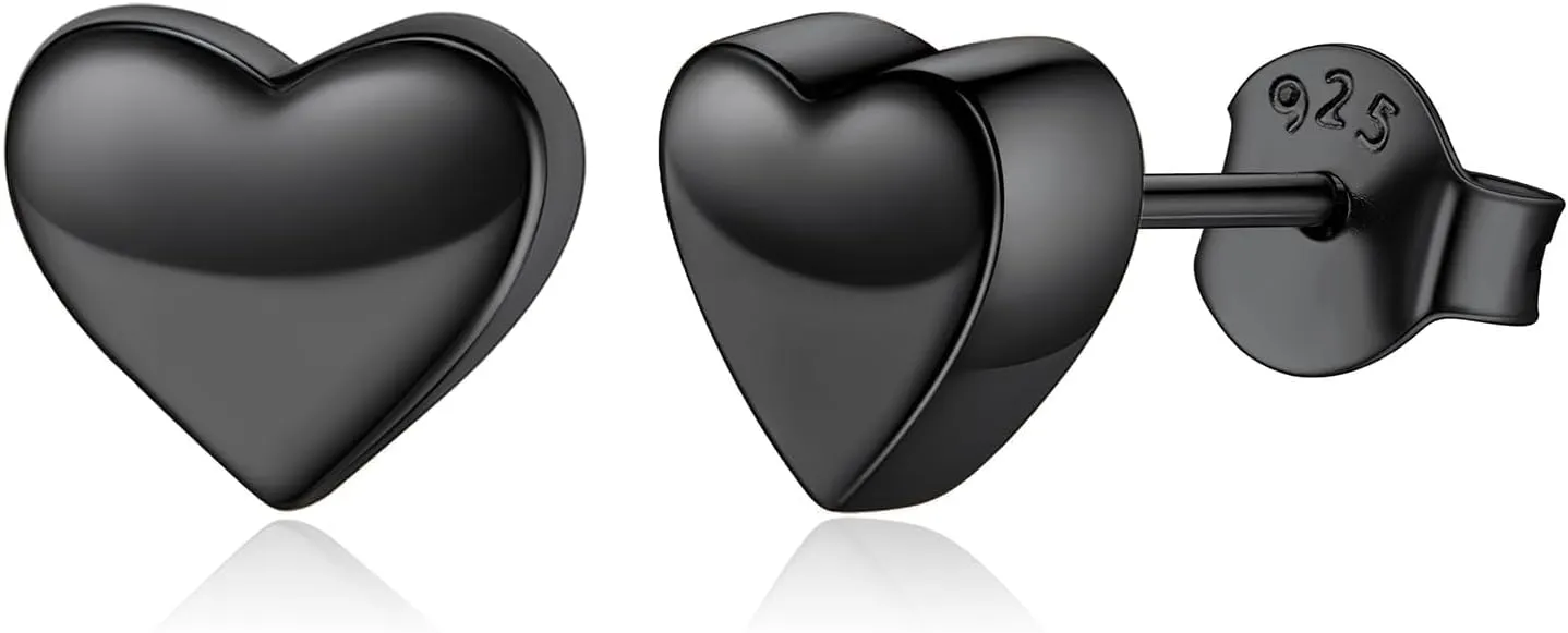 ChicSilver Hypoallergenic 925 Sterling Silver Stud Earrings, Dainty Simple Heart/Star/Moon/Lightning/Sun Earrings for Women (with Gift Box)