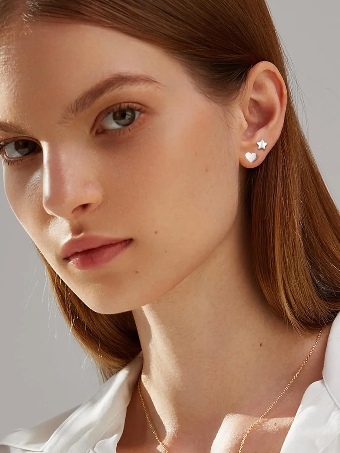 ChicSilver Hypoallergenic 925 Sterling Silver Stud Earrings, Dainty Simple Heart/Star/Moon/Lightning/Sun Earrings for Women (with Gift Box)