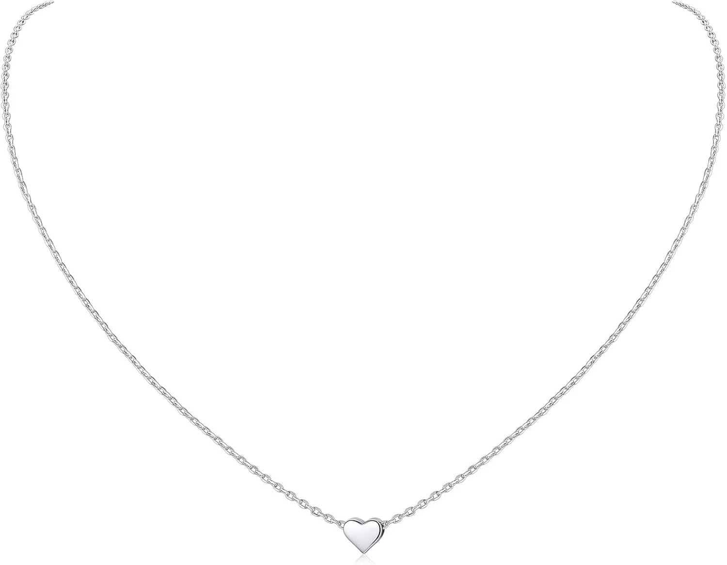 ChicSilver Personalized 925 Sterling Silver Dainty Small Heart/Star/Moon/Dot/Triangle Pendant Necklace for Women, Silver/Gold/Rose Gold/Black (with Gift Box)
