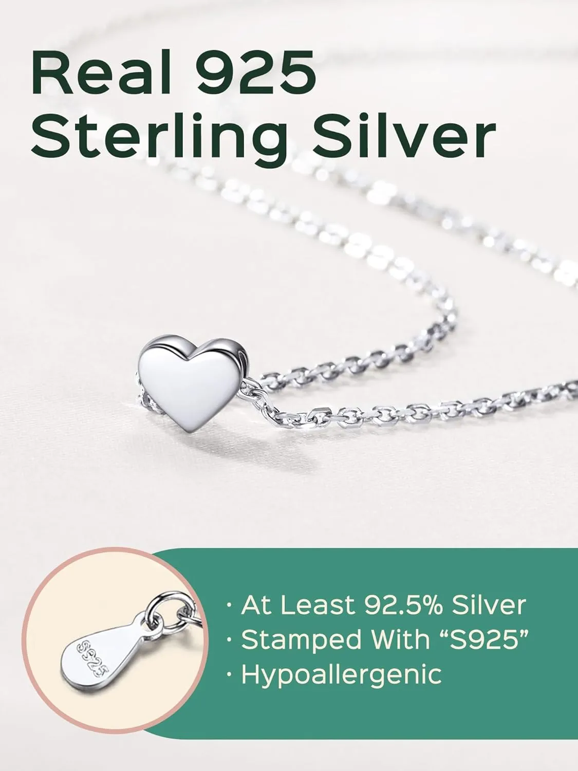 ChicSilver Personalized 925 Sterling Silver Dainty Small Heart/Star/Moon/Dot/Triangle Pendant Necklace for Women, Silver/Gold/Rose Gold/Black (with Gift Box)