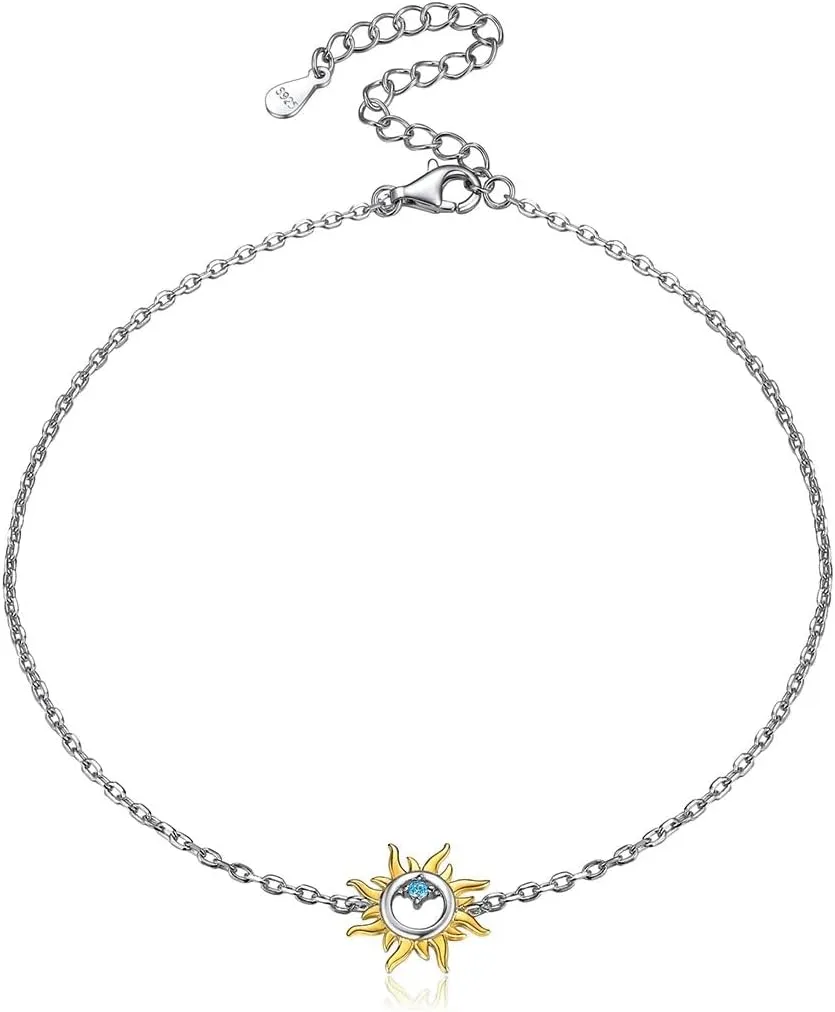 ChicSilver Personalized 925 Sterling Silver Tiny Heart/Moon/Star/Sun/Dot/Triangle Anklets Simple Dainty Foot Jewelry for Women, Silver/Gold/Rose Gold(with Gift Box)