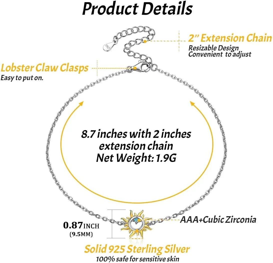 ChicSilver Personalized 925 Sterling Silver Tiny Heart/Moon/Star/Sun/Dot/Triangle Anklets Simple Dainty Foot Jewelry for Women, Silver/Gold/Rose Gold(with Gift Box)