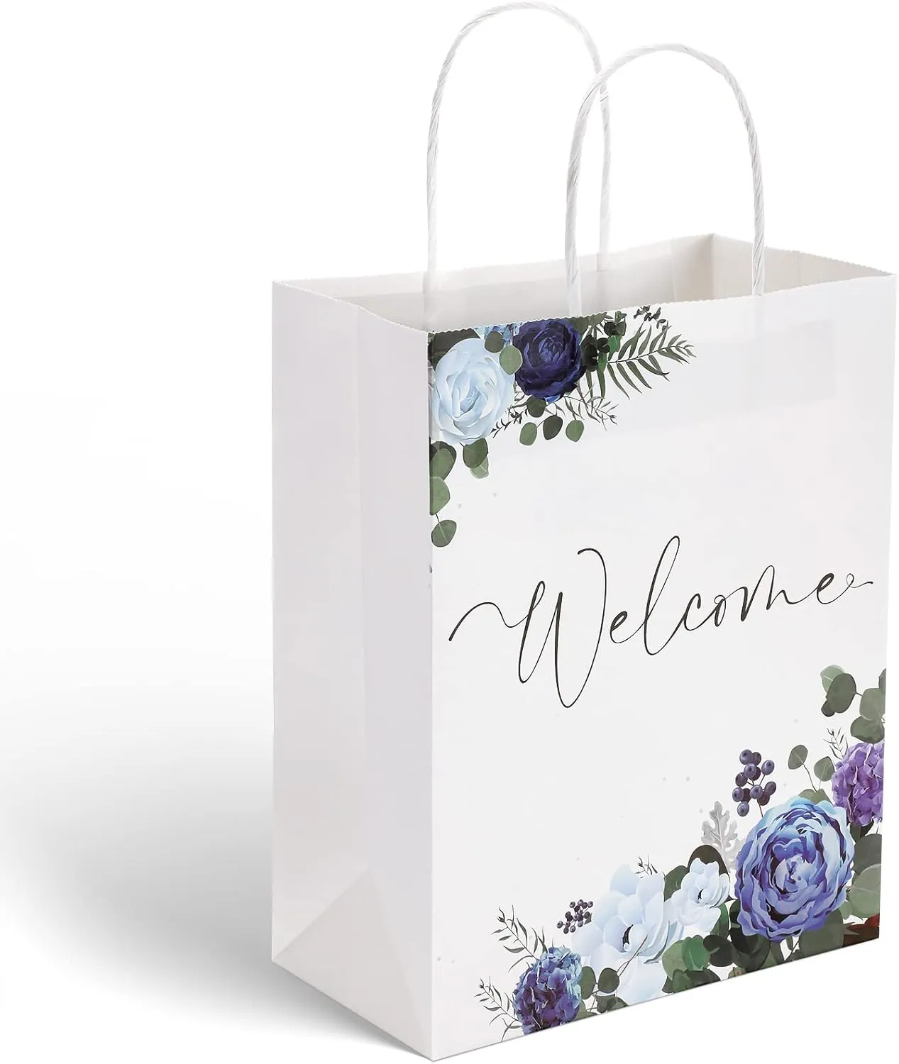 Chinco 24 Pieces Wedding Welcome Gift Bags for Hotel Guests Black Letters Paper Wedding Bags with Handles Welcome Party Gift Favors for Birthday Party Supplies(Blue)