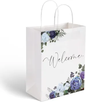 Chinco 24 Pieces Wedding Welcome Gift Bags for Hotel Guests Black Letters Paper Wedding Bags with Handles Welcome Party Gift Favors for Birthday Party Supplies(Blue)