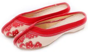 Chinese Style Embroidered Flower Shoes Women Blue and White Porcelain Canvas Slippers Backless Comfortable Flats Round Toe Loafers Casual Sandals