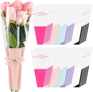 Chivertion 300 Pcs Mother's Day Flower Sleeves for Bouquets Plastic Rose Floral Bouquet Bags Disposable Clear Rose Flower Wrapping Bag for Wedding Anniversary Birthday Graduation Gift Florist Supplies