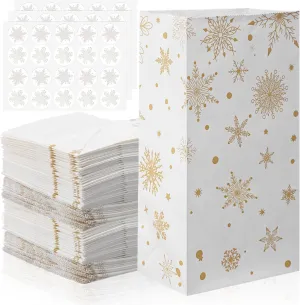 Cholemy 120 Set Winter Christmas Snowflake Gift Bags with Snowflake Sealing Stickers Winter Paper Goodies Treat Cookie Snack Bags for Xmas Holiday Party Favors