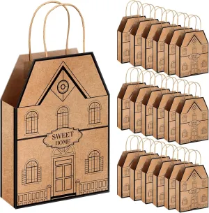 Cholemy 50 Pieces House Shaped Gift Bags for New Home House Warming Gift Bags with Handles Real Estate Agent Gifts Kraft Real Estate Gift for New Home Buyers Agent Supplies(Brown)