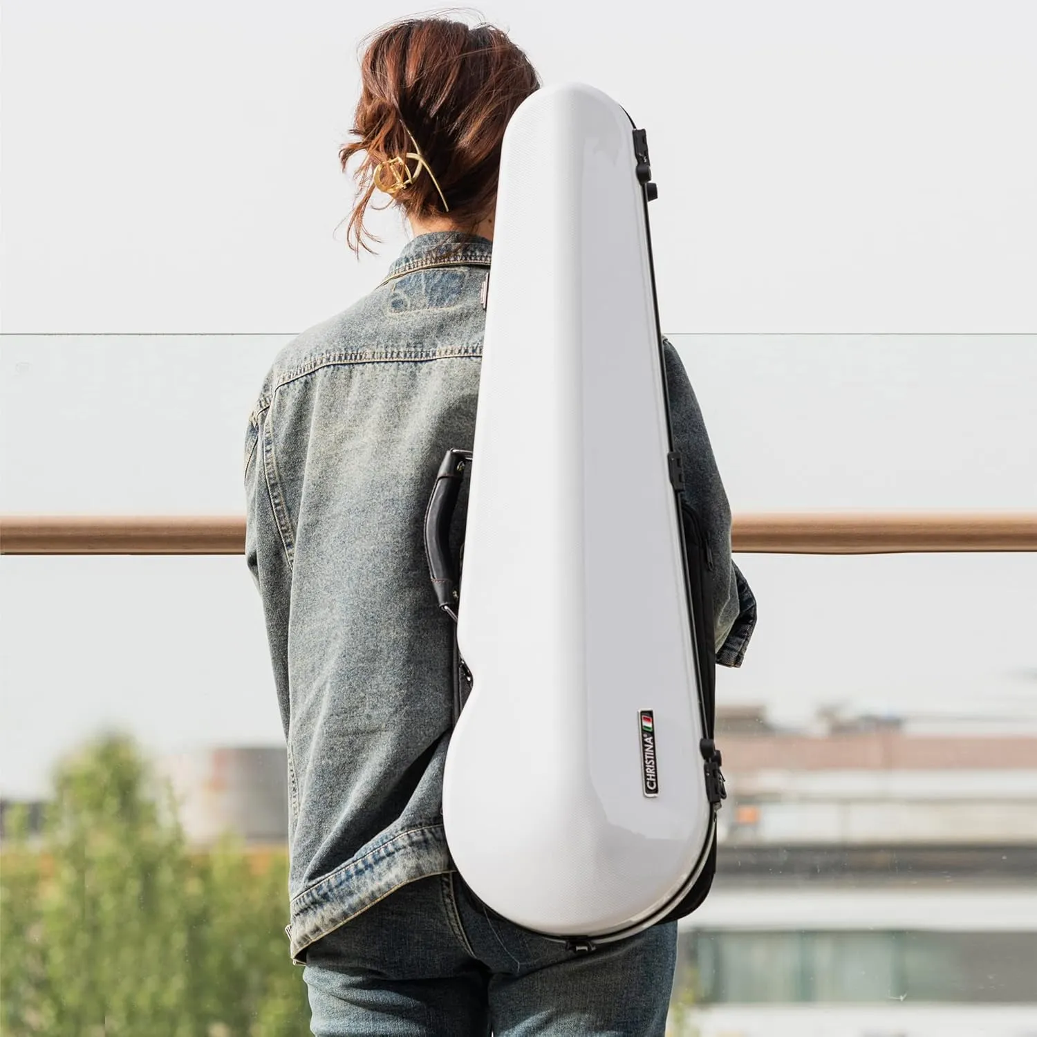 Christina violin case 4/4 Full Size Violin case High-Strength Carbon Fiber Triangle Violin Music Bag With Combination Lock and Extra Bag White Violin Hard Case (VB-Trianglee-WhiteDot spot)