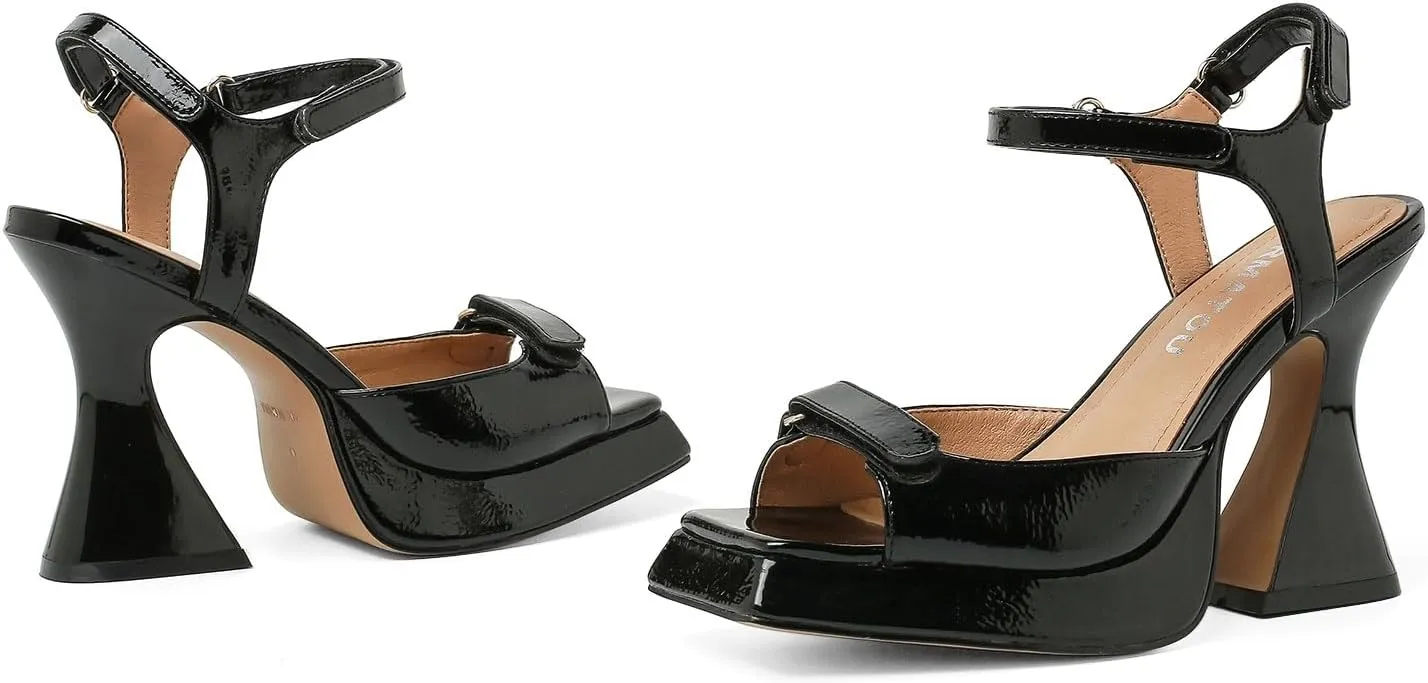 Chunky Platform Heels for Women 4 Inches Heels Sandals for Women Comfy Square Open Toe Block Heeled Sandals Ankle Strap Dress High Heels
