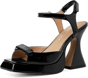 Chunky Platform Heels for Women 4 Inches Heels Sandals for Women Comfy Square Open Toe Block Heeled Sandals Ankle Strap Dress High Heels