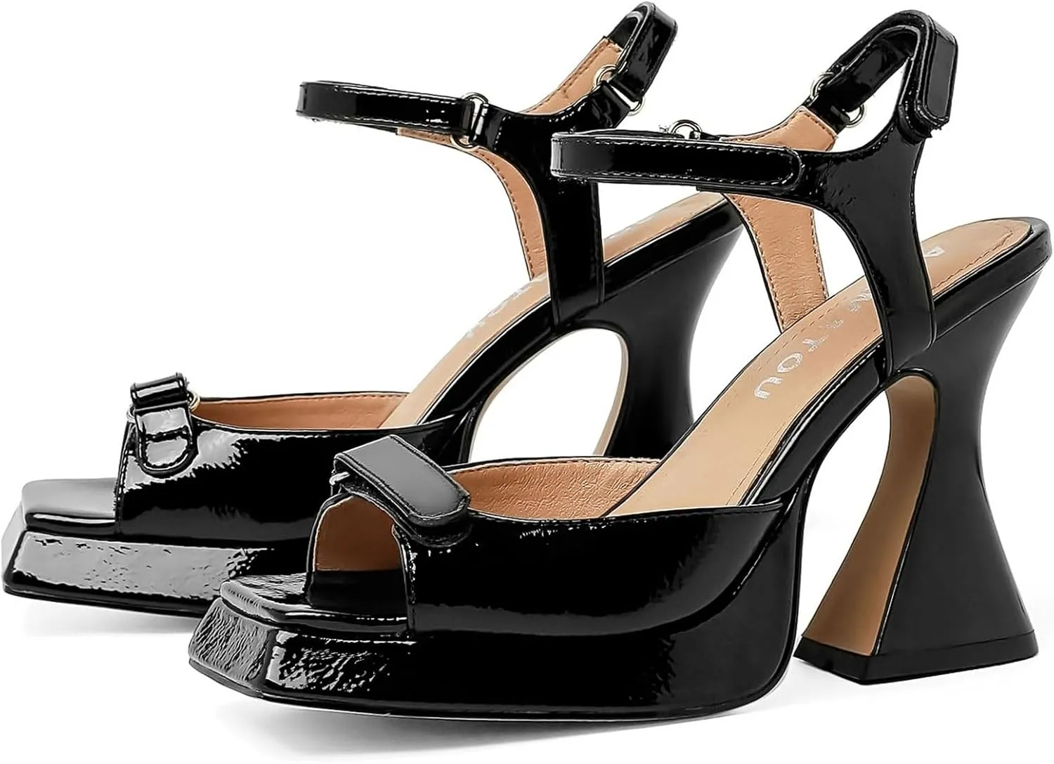 Chunky Platform Heels for Women 4 Inches Heels Sandals for Women Comfy Square Open Toe Block Heeled Sandals Ankle Strap Dress High Heels