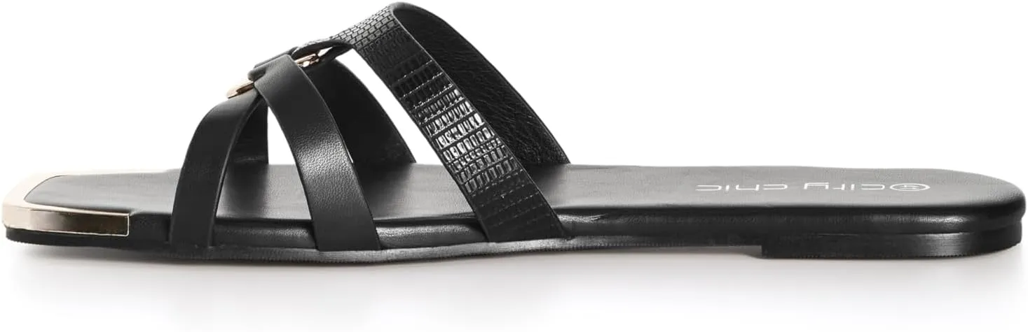 City Chic Women's WIDE FIT Dressy Gold Embellishment Diana Sandal, Black