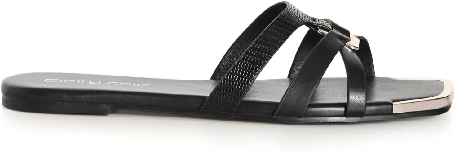 City Chic Women's WIDE FIT Dressy Gold Embellishment Diana Sandal, Black