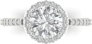 Clara Pucci 2 ct Round Cut Moissanite 18K White Rose Gold Halo Solitaire with Accents Wedding Engagement Bridal Promise Ring