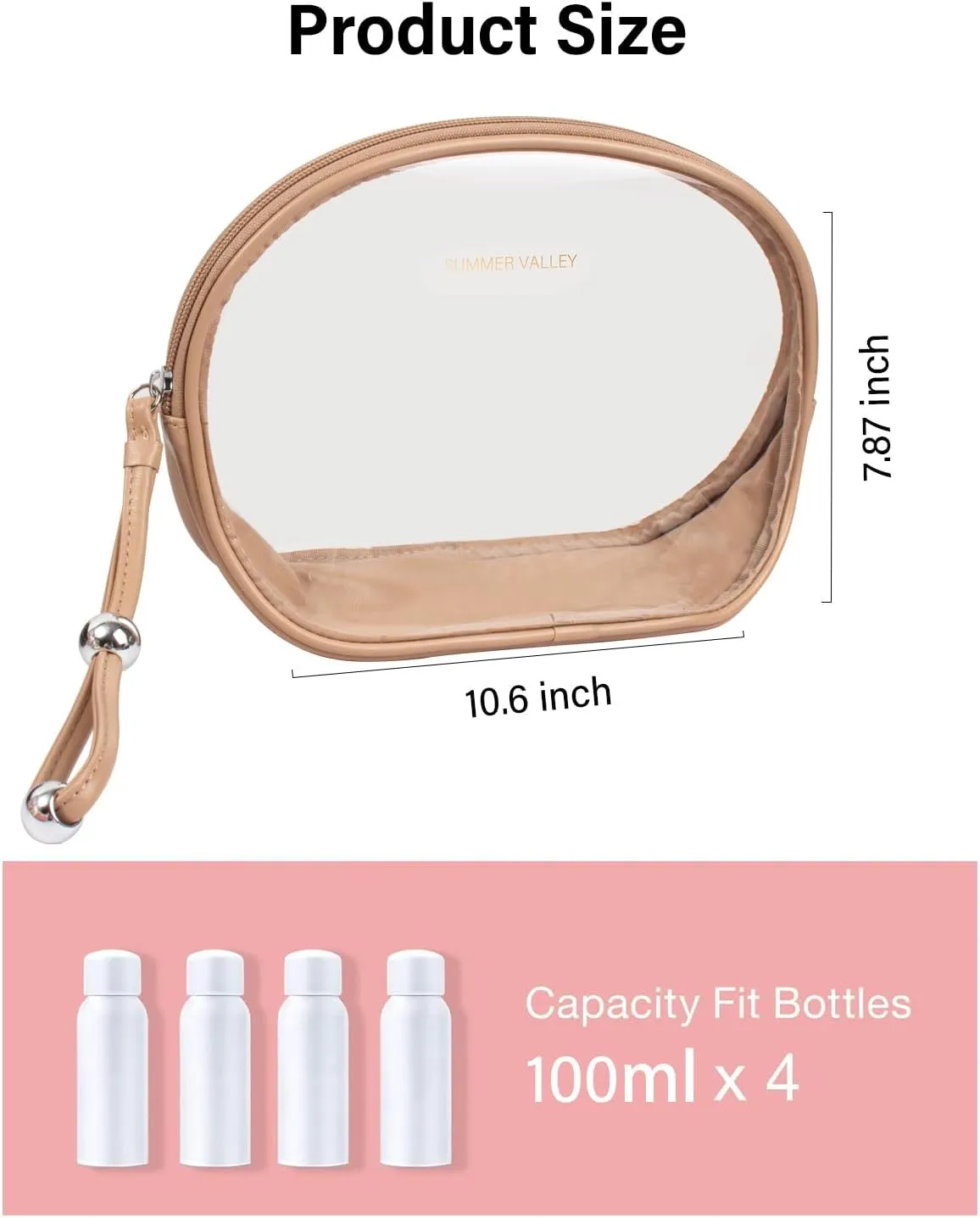 Clear Makeup Bag with Zipper- Travel Cosmetic Bags Set for Carry On, TSA Approved Toiletry Bag, Makeup Organizer, Clear Travel Makeup Bag with Handle, Travel Essentials (Brown, Large)