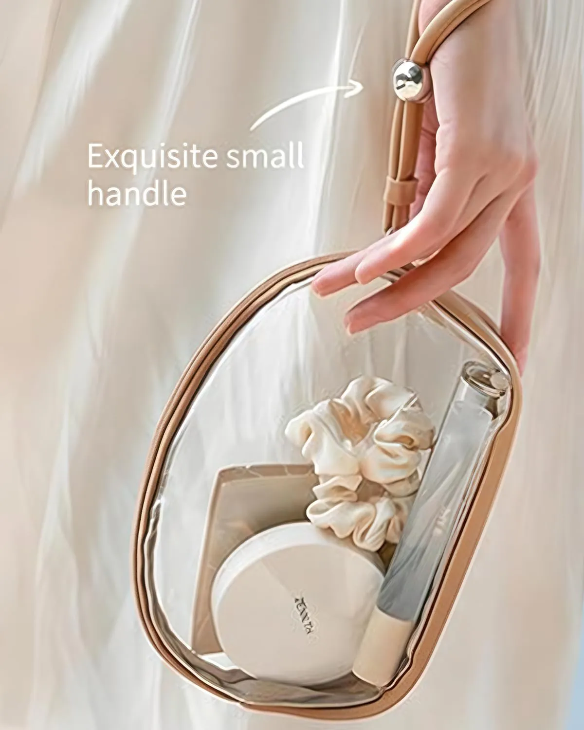 Clear Makeup Bag with Zipper- Travel Cosmetic Bags Set for Carry On, TSA Approved Toiletry Bag, Makeup Organizer, Clear Travel Makeup Bag with Handle, Travel Essentials (Brown, Large)