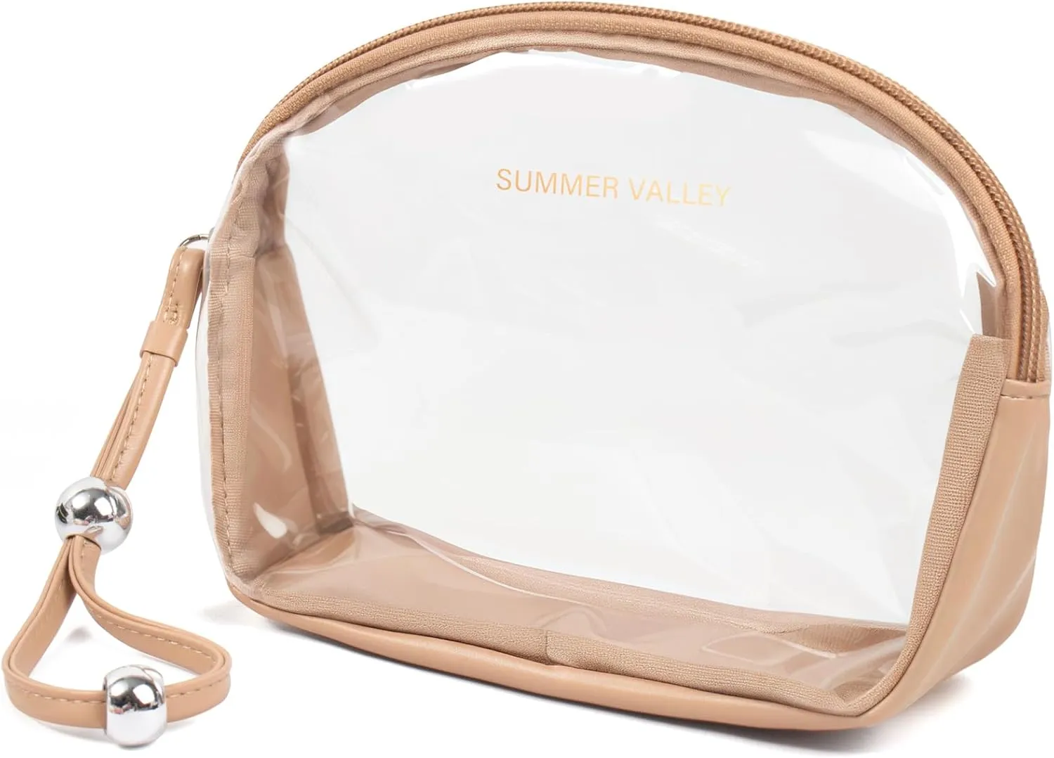 Clear Makeup Bag with Zipper- Travel Cosmetic Bags Set for Carry On, TSA Approved Toiletry Bag, Makeup Organizer, Clear Travel Makeup Bag with Handle, Travel Essentials (Brown, Large)