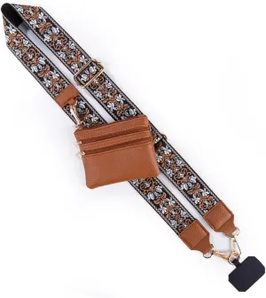Clip and Go Strap for Phone with Wallet Crossbody Lanyard Adjustable Strap with Zipper Pouch Fit for All Phones-Brown