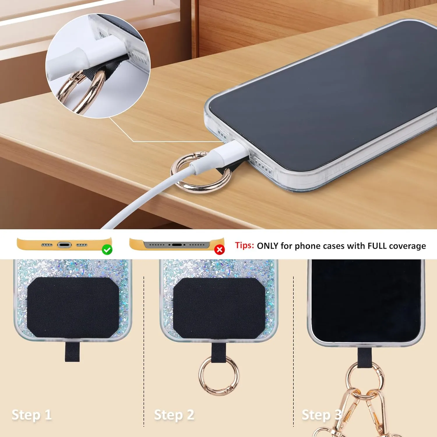Clip and Go Strap for Phone with Wallet Crossbody Lanyard Adjustable Strap with Zipper Pouch Fit for All Phones-Brown