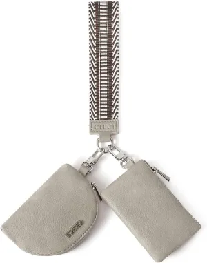 CLUCI Keychain Wallet for Women Leather Coin Purse Detachable Dual Pouch Wristlet Wallet Zipper Pocket Grey