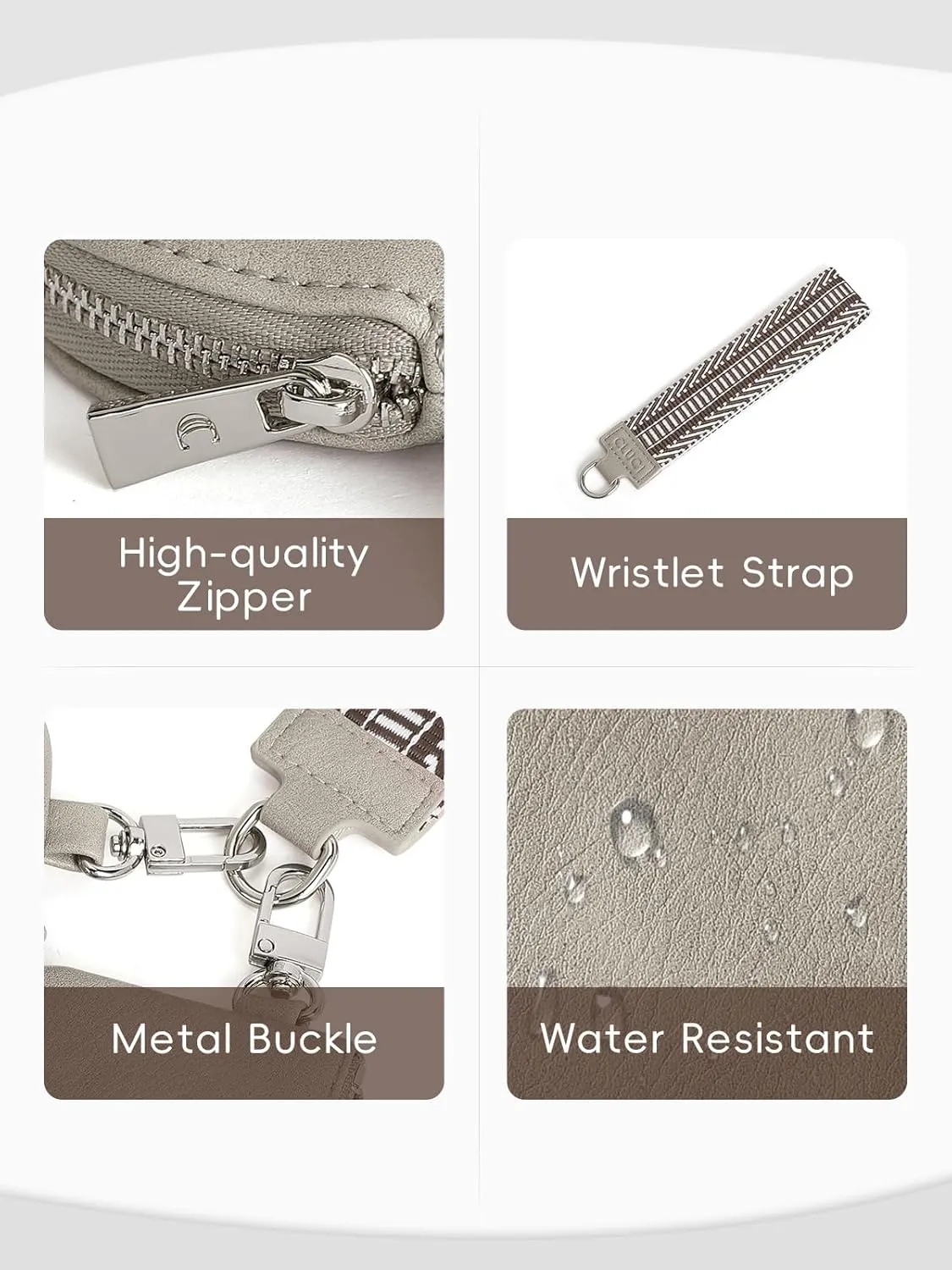 CLUCI Keychain Wallet for Women Leather Coin Purse Detachable Dual Pouch Wristlet Wallet Zipper Pocket Grey