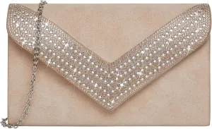 Clutch Purse for Women Rhinestone Bling Evening Bags Handbags for Wedding Party Prom Faux Suede Envelope Shoulder Bag