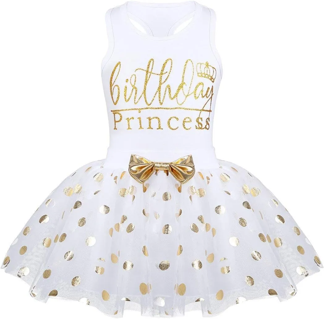 CM C&M WODRO Toddler Kids Baby Girls Birthday Princess Outfits Vest Sleeveless Tank Top Dot Mesh Tutu Skirt Set