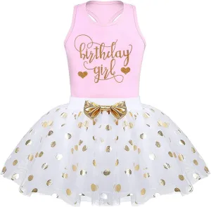 CM C&M WODRO Toddler Kids Baby Girls Birthday Princess Outfits Vest Sleeveless Tank Top Dot Mesh Tutu Skirt Set