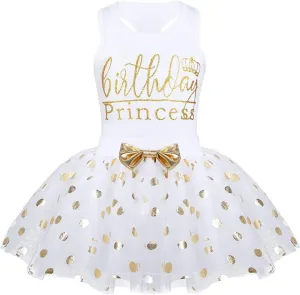 CM C&M WODRO Toddler Kids Baby Girls Birthday Princess Outfits Vest Sleeveless Tank Top Dot Mesh Tutu Skirt Set