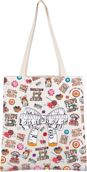 CMNIM Quilting Gifts Quilters Sewer Gift Funny Tape Measure Bow Tote Bag Sewing Lover Seamstress Gift Tailor Gift Fabric Tote