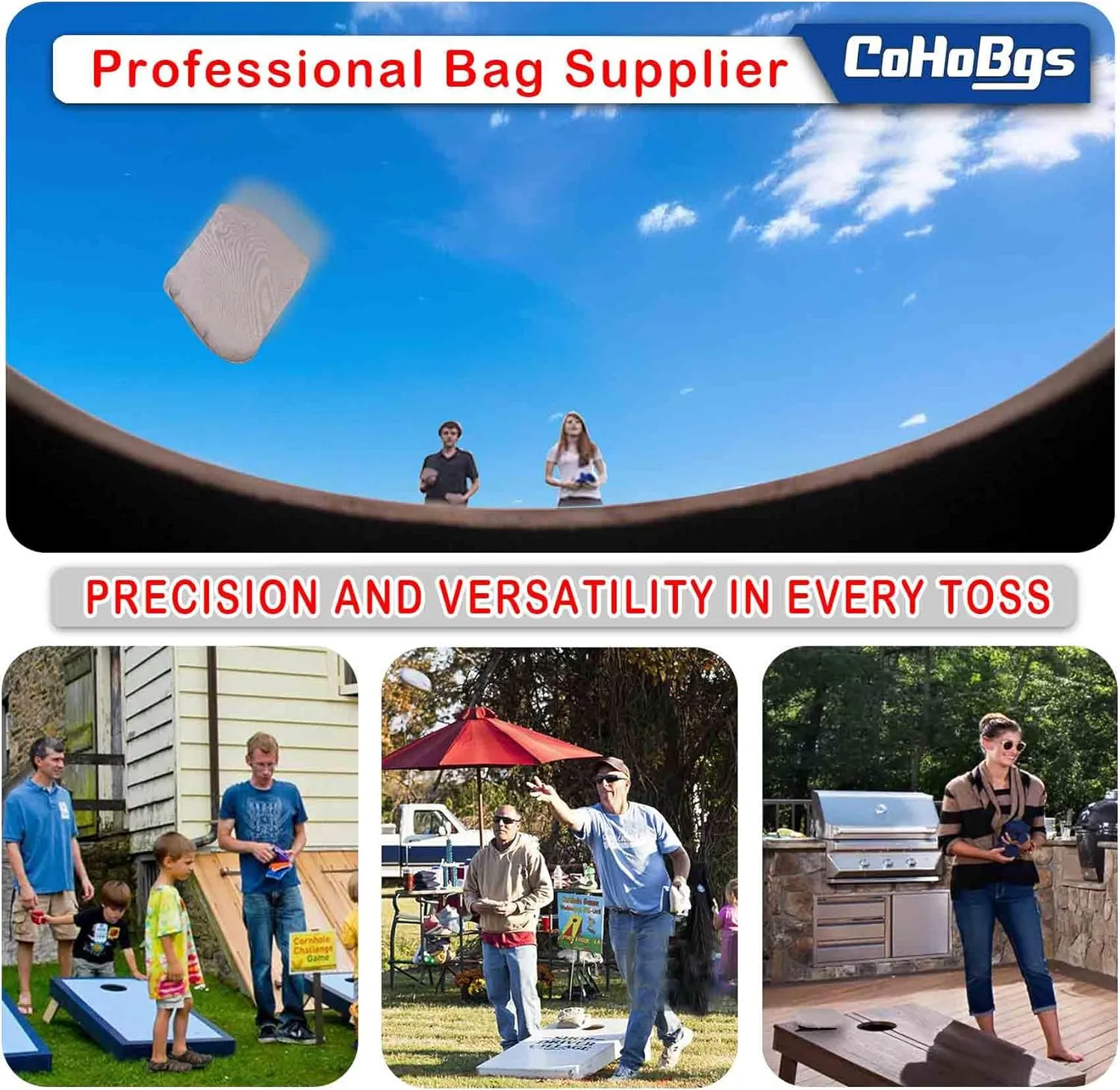 CoHoBgs Corn Hole Bags Set 8, Professional Cornhole Bags Dual-Sided Slick & Stick Resin Filled Suede and Duck Canvas Bean Bags for Cornhole Game Includes Carry Case