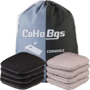 CoHoBgs Corn Hole Bags Set 8, Professional Cornhole Bags Dual-Sided Slick & Stick Resin Filled Suede and Duck Canvas Bean Bags for Cornhole Game Includes Carry Case