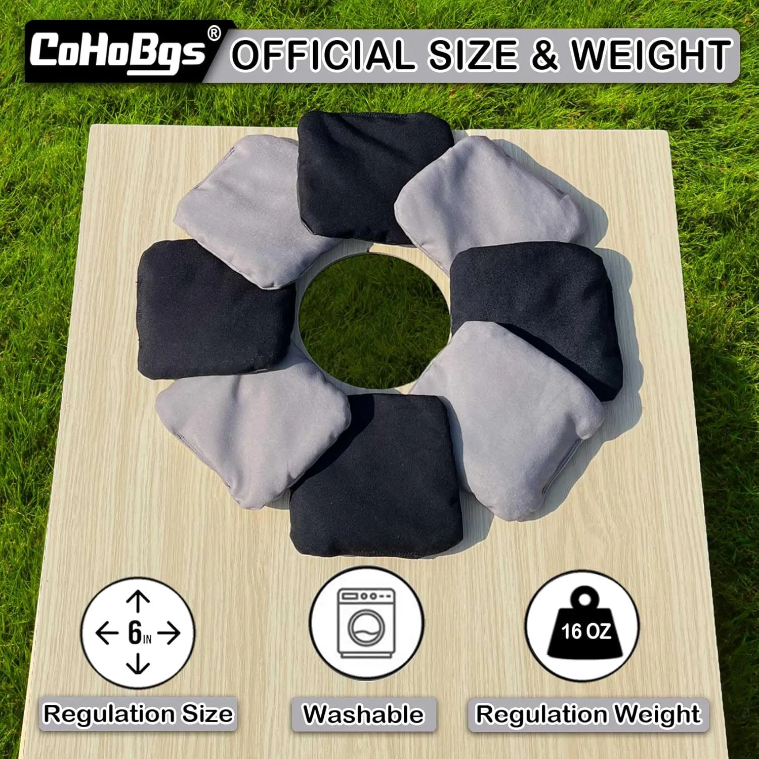 CoHoBgs Corn Hole Bags Set 8, Professional Cornhole Bags Dual-Sided Slick & Stick Resin Filled Suede and Duck Canvas Bean Bags for Cornhole Game Includes Carry Case