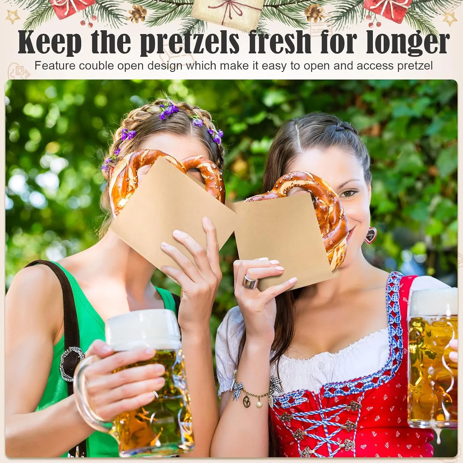 Colarr 1000 Pcs Soft Pretzel Bags 6.69 x 7.09 Inch Pretzels Individual Bags Grease Resistant Double Open Paper Sandwich Wrapper Holder for Concession Stands Food Snack Cookie, Brown