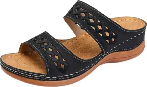 Comfortable Sandals for Women Orthotic Breathable Slip On Wedge Sandals Lightweight Soft Cushion Footbed Wedges Vintage Casual Summer Shower Beach Shoes for Daily Wear