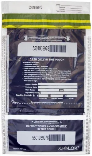ControlTek SafeLok Vertical Twin Dual Deposit, 10"x15", Clear, Case of 500, Tamper-Evident Deposit Bags, Cash Currency Handling & Valuables, Tear-off Receipt   Large Barcodes 585092