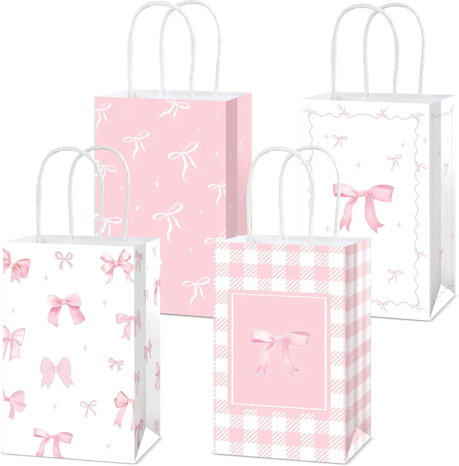 Coquette 12pcs Pink Bow Themed Goodie Bags with Handles for Bachelorette, Birthday & Baby Shower Party Supplies
