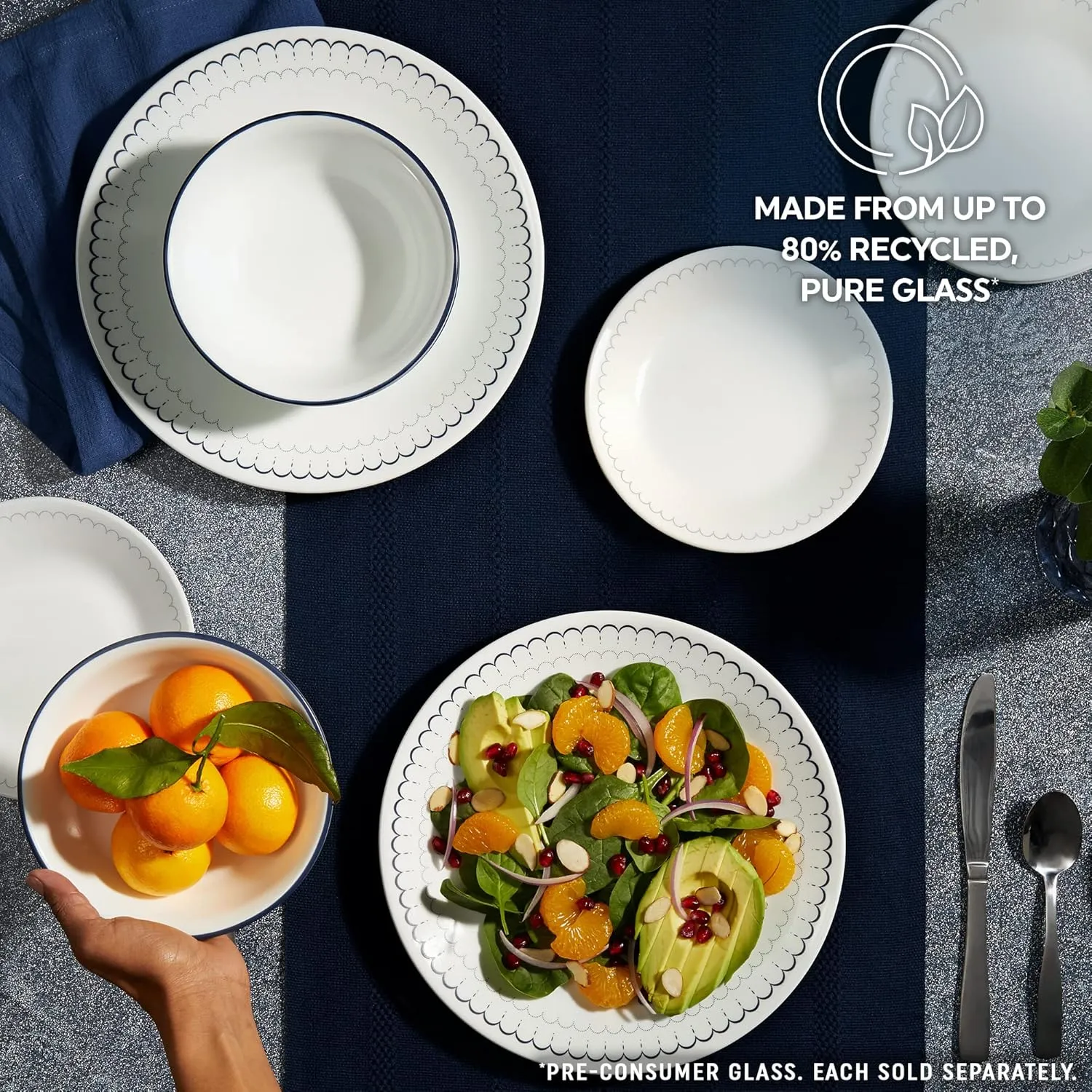 Corelle 6-Piece 10.25" Dinner Plates, Vitrelle Triple Layer Glass, Lightweight, Chip-Resistant, Microwave & Dishwasher Safe Round Plates in Caspian