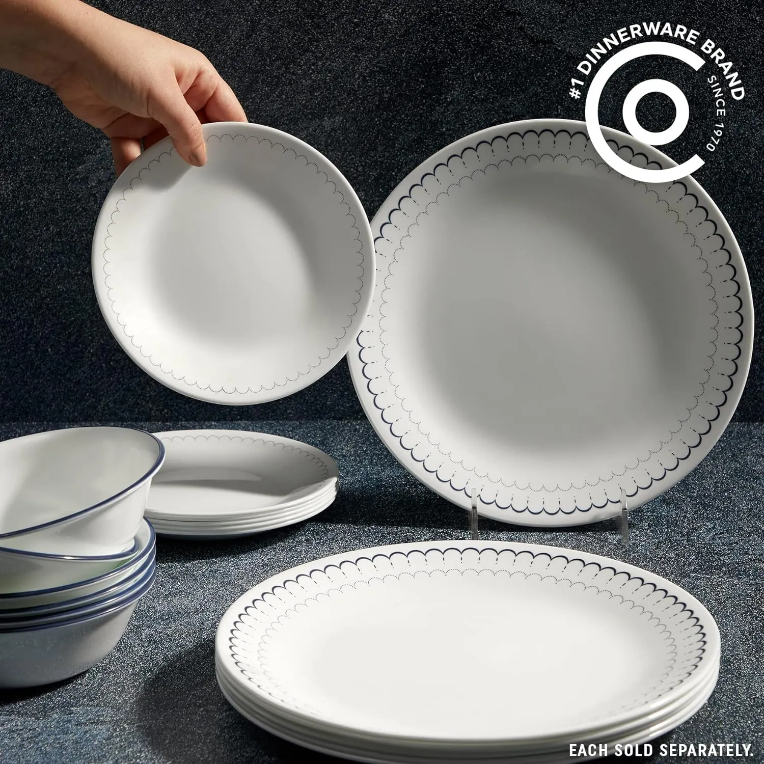 Corelle 6-Piece 10.25" Dinner Plates, Vitrelle Triple Layer Glass, Lightweight, Chip-Resistant, Microwave & Dishwasher Safe Round Plates in Caspian