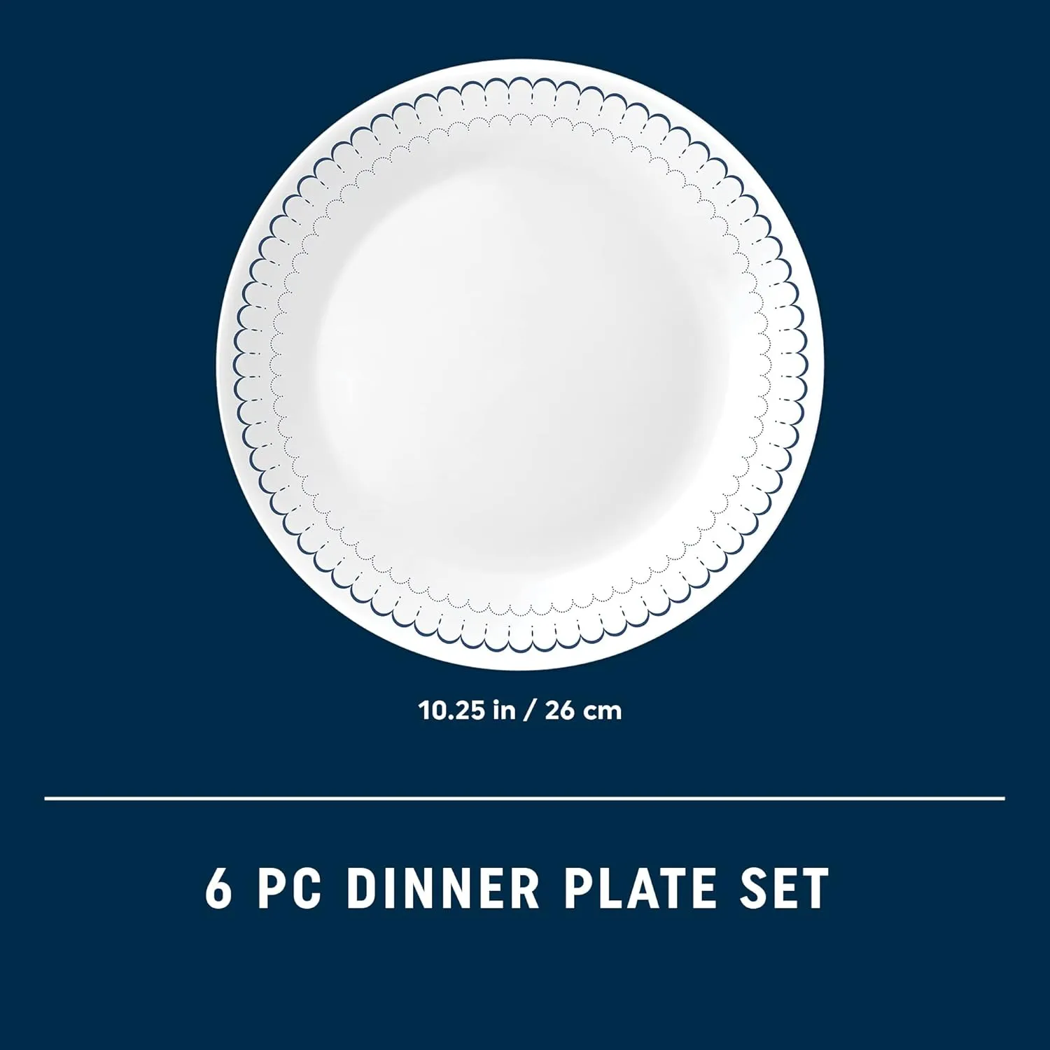 Corelle 6-Piece 10.25" Dinner Plates, Vitrelle Triple Layer Glass, Lightweight, Chip-Resistant, Microwave & Dishwasher Safe Round Plates in Caspian