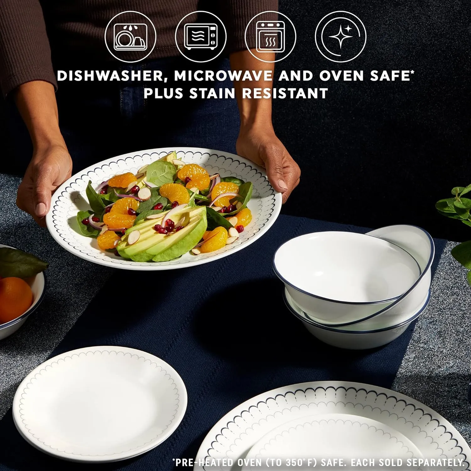 Corelle 6-Piece 10.25" Dinner Plates, Vitrelle Triple Layer Glass, Lightweight, Chip-Resistant, Microwave & Dishwasher Safe Round Plates in Caspian