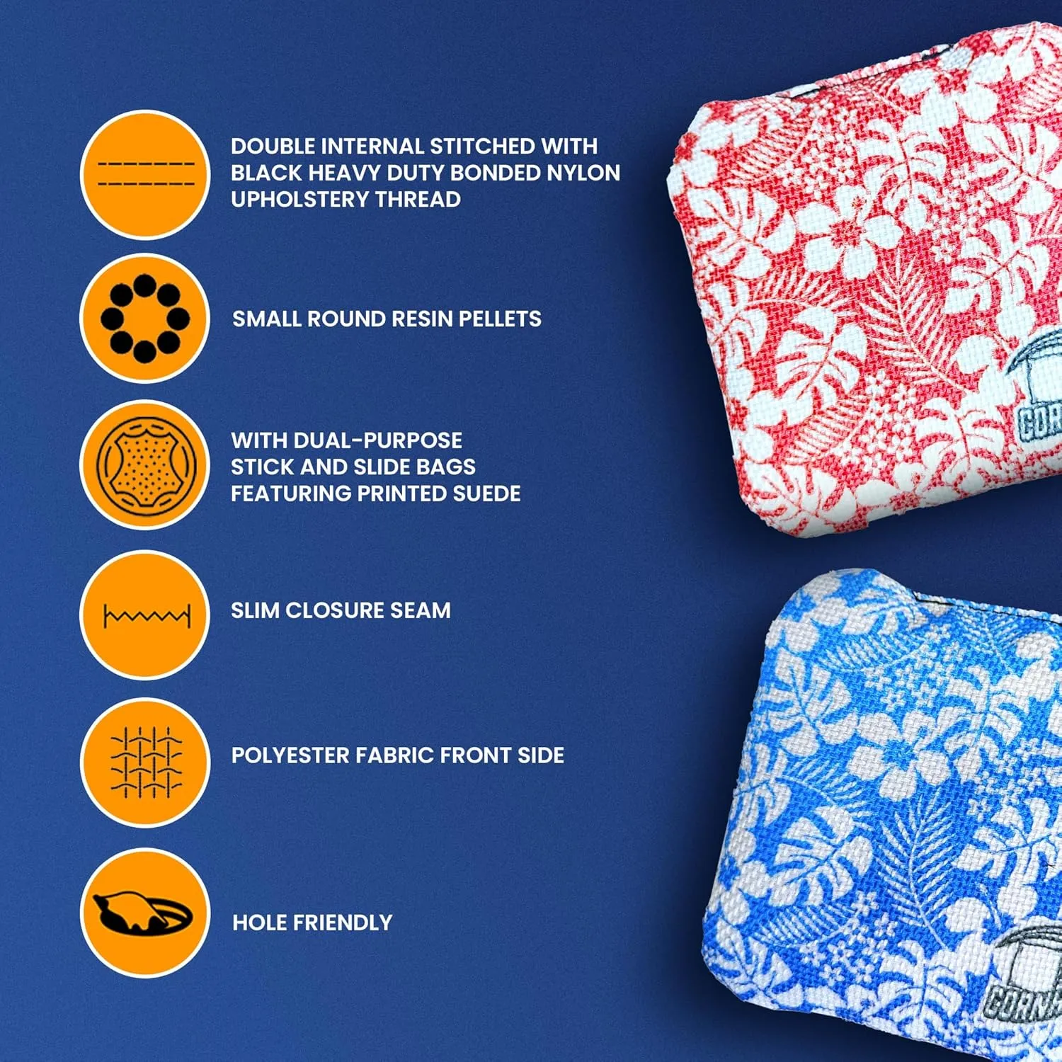 Cornhole365 - Stick & Slide - Professional Corn Hole Bag - Heavy-Duty Double-Stitched Polyester Fabric & Resin Filling for All-Weather - Versatile Regulation Size Cornhole Bean Bags - Set of 8